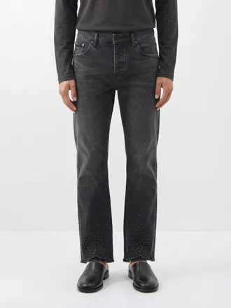 Purple Straight-Fit Stretch-Denim Jeans with Rhinestone Application