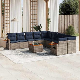 vidaXL Set De Sof&aacute;s De Jard&iacute;n 11 Pzas Y Cojines Rat&aacute;n Sint&eacute;tico Gris Vidaxl