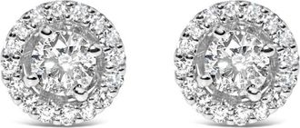 House of Brilliance 14K White Gold 3/4 Cttw Lab Grown Diamond Solitaire With Halo Stud Earrings (G-H Color, VS2-SI1 Clarity)