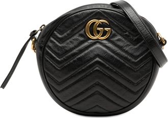 Gucci Womens Pre-owned Mini Gg Marmont Matelasse Leather Round Crossbody - Black - One Size