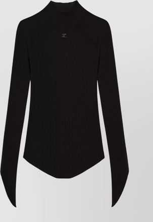 Courrèges ribbed sweater high-neck slanted sleeves