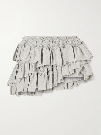 Dries Van Noten Shorts Asimmetrici In Jersey Di Cotone Con Ruches - Grigio