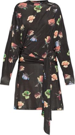 Ganni Mini jurk met bloemenprint - Dames - Korte kleedjes - Zwart - XS - Kleedjes