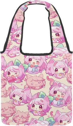 Generic Cute Cartoon Kitten Reversible Canvas Shoulder Tote - Double-Sided Print, 12oz Cotton, 27cm Drop, Fold-Flat Bag for Travel, Shopping, Street Outings