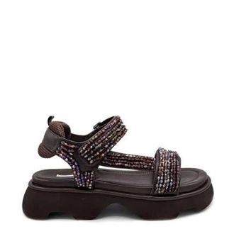 Jeannot Flat Sandals, female, Brown, Size: 6 US Beaded Flat Sandal