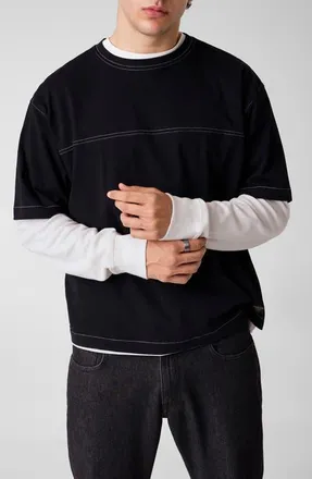 Guess Contrast Stitch Boxy T-Shirt in Jblack-Black at Nordstrom, Size Xx-Large