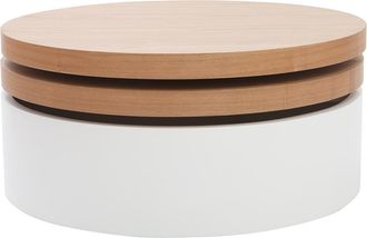 Miliboo Miliboo - Mesa De Centro Con Tableros Pivotantes Y Almacenaje Blanca Y Madera Icon