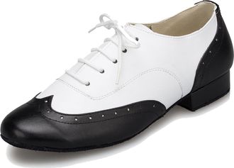 Minitoo Mens Lace-up Leather Synthetic Ballroom Professional Dance Shoes L147 Black/White 2.5cm Heel UK 10.5