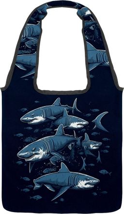 Generic Sharks Swimming Painting Reversible Canvas Shoulder Tote - Double-Sided Print, 12oz Cotton, 27cm Drop, Fold-Flat Bag for Travel, Shopping, Street Outi