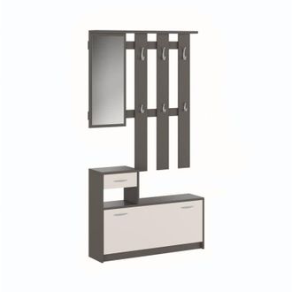 Dmora Mueble De Entrada Con Espejo, Entrada Para Recibidor Con Zapatero, Vaciador De Bolsillo Para Apartamentos Peque&ntilde;os, Cm 100x25h180, Color Blanco Y Ceme