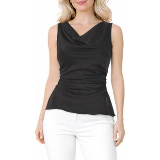 Tash And Sophie Crushed Satin Cowl Neck Top in Black at Nordstrom Rack, Size X-Large