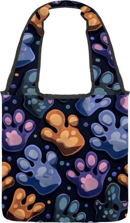 Generic Cute Paw Prints Reversible Canvas Shoulder Tote - Double-Sided Print, 12oz Cotton, 27cm Drop, Fold-Flat Bag for Travel, Shopping, Street Outings