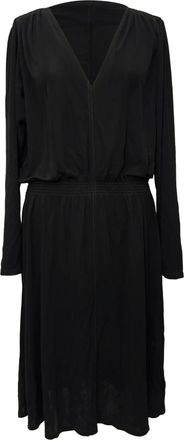 Vanessa Bruno V-Neck Long Sleeve Midi Dress in Black Viscose
