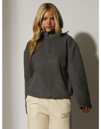 South Beach Maglione in pile borg grigio con zip corta