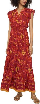 Vince Camuto Flutter Sleeve V Neck Placket Tiered Maxi Dress