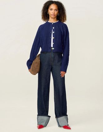 Omnes Womens August Cable Cardigan in Navy - Size: 18/16