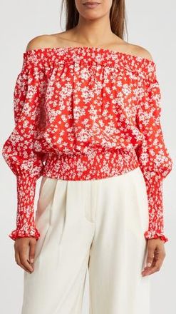 Patrizia Luca Smocked Off-the-Shoulder Top in Red at Nordstrom Rack, Size X-Small