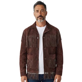 Infinity Leather Heren Western Retro Brown Cowboy Su&egrave;de Leren Fringe Jas - Braga