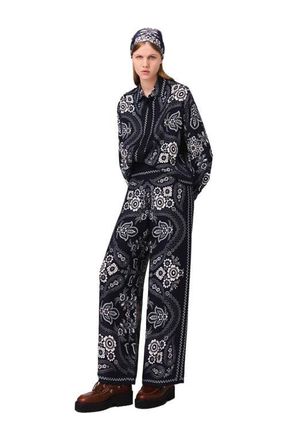 Maje Flowing bandana print pants in Navy Bandana Print at Nordstrom, Size 42 Eu