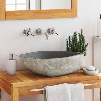 Berkfield Home Basin River Stone Oval (45-53)x(34-41) cm in Taupe