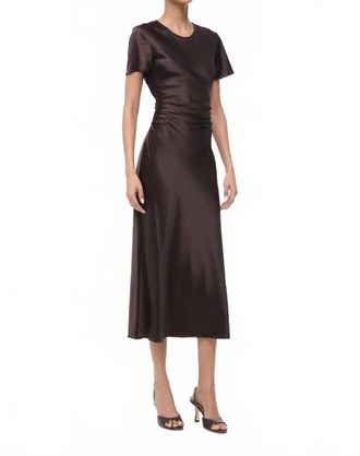 Staud Marcel Silk Midi Dress In Earth