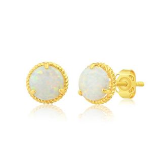 MAX + STONE 14k Yellow or White Gold 6mm Roped Halo Gemstone Round Stud Earrings