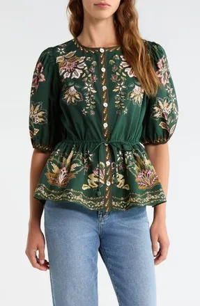 Farm Rio Garden Delight Peasant Top in Garden Delight Dark at Nordstrom, Size X-Small