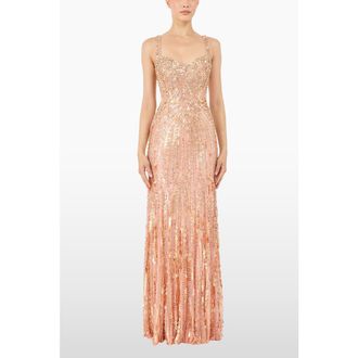 Jenny Packham Da Vinci Sequin-Embellished Dress in Peach Fizz at Nordstrom, Size 16 Uk