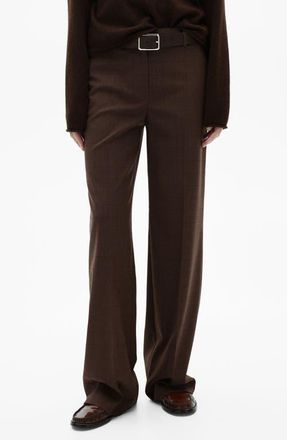 Mango Checked Straight Pants in Beige at Nordstrom, Size 8