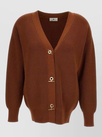 Elisabetta Franchi ribbed knit cardigan gold tone buttons