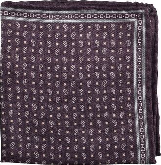 Brunello Cucinelli Mens Plum Silk Geometric Pocket Square