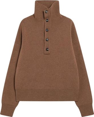 Ami Jersey de cuello alto con botones - Knitwear - Mujer - Marr&oacute;n - XS