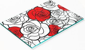 OEM Tabla De Cocina De Vidrio Templado Duradera Y Elegante Con Estampado De Rosas, 80x52 Cm