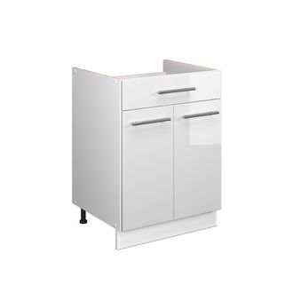 Vicco Mueble Bajo Para Fregadero/placa Fame-line, Blanco Alto Brillo/blanco, 60 Cm Con Caj&oacute;n, Sin Encimera, Vicco