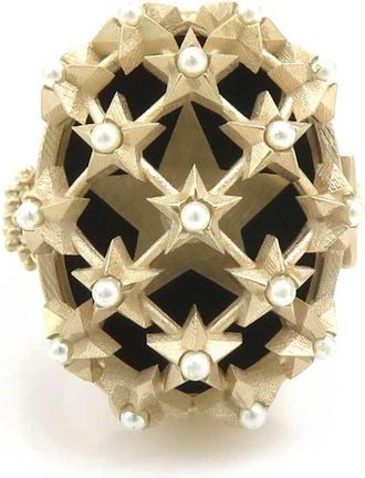 Dior Gold Black Enamel Metal Band Ring (Pre-Owned)