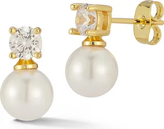 Chloe and Madison Cubic Zirconia & Faux Pearl Stud Earrings in Gold at Nordstrom Rack