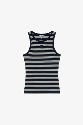 Ganni Navy Stripe Rib Tank Top - Size XXS Organic Cotton