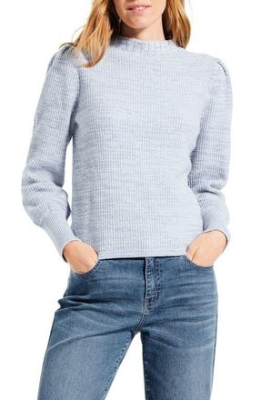 Nic+Zoe Puff Shoulder Waffle Stitch Sweater in Blue Glacier at Nordstrom, Size Large