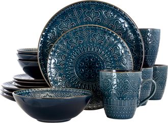 Elama Sea Foam Mozaic 16 Piece Luxurious Stoneware Dinnerware