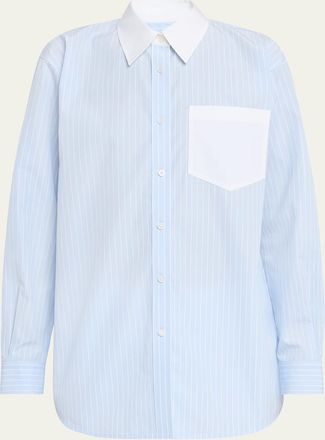 Lafayette 148 New York Oversized Striped Cotton Boyfriend Shirt