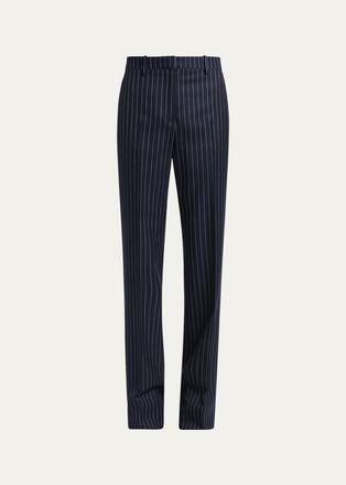 Tom Ford Corded Chalkstripe Wool Tailored Straight-Leg Boyfriend Pants