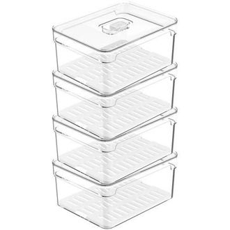 Ou Clear Stackable Fridge Organizer Bin with Drain Tray and Vented Lid, 4 Pack in Clear With White Drainer at Nordstrom