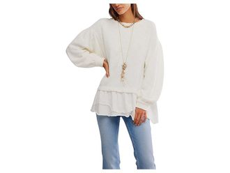Free People Maddie Long Sleeve Womens Clothing Clean Ivory : LG (Womens 12), Cotton