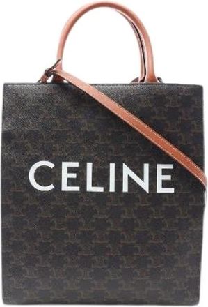 Celine Pre-owned Small Vertical Cabas Triomphe PVC Coated Canvas Leather Tote Bag - Dames - Vintage Shopper - Bruin - ONE Size - Leer - Vintage