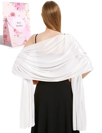 Heekpek Xnova Silky Satin Scarf Wraps for Women Ladies Scarves Brides BridesmaidsStole Shawl for Wedding Evening Party Girls Gifts Ivory Metallic(White,One si