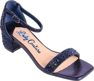 Lady Couture Dazzle Sandals Navy Rhinestone Block Heel JZZ1124