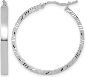 Diamond2Deal 14k Gold Dimaond-cut Edge Large 3mm Round Hoop Earrings