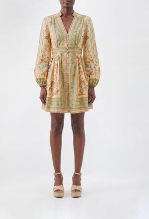 Zimmermann Miniabito Roselight in lino con stampa floreale e maniche a palloncino