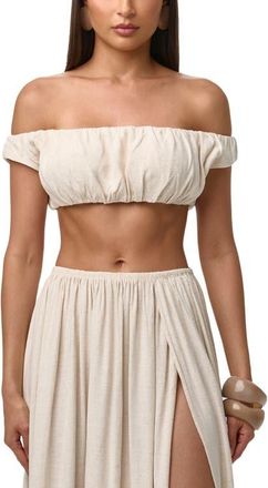 Naked Wardrobe Shirred Off the Shoulder Crop Top in Cream at Nordstrom, Size X-Large