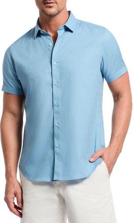 Robert Graham Odyssey Short Sleeve Woven Button-Up Shirt in Glacier at Nordstrom, Size Xxx-Large